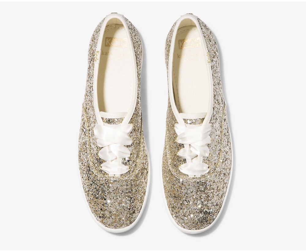 Keds Sneakers Gold - Kate Spade new york Champion Glitter - Womens QMRSGF-095